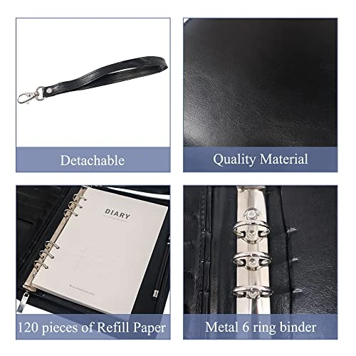 GraduatePro Klemmbrettmappe A5 mit Deckel Reißverschluss Leder Organizer Mappe Dokumentenmappe Ordner Clipboard Outdoor Schwarz