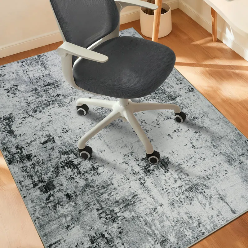 Homcomodar Bodenschutzmatte 120x150cm Stuhlmatten für Hartholzboden Boho Schreibtisch Stuhl Matte für Hartboden rutschfeste Schreibtisch Teppich für Bürostuhl(Schwarz Grau)