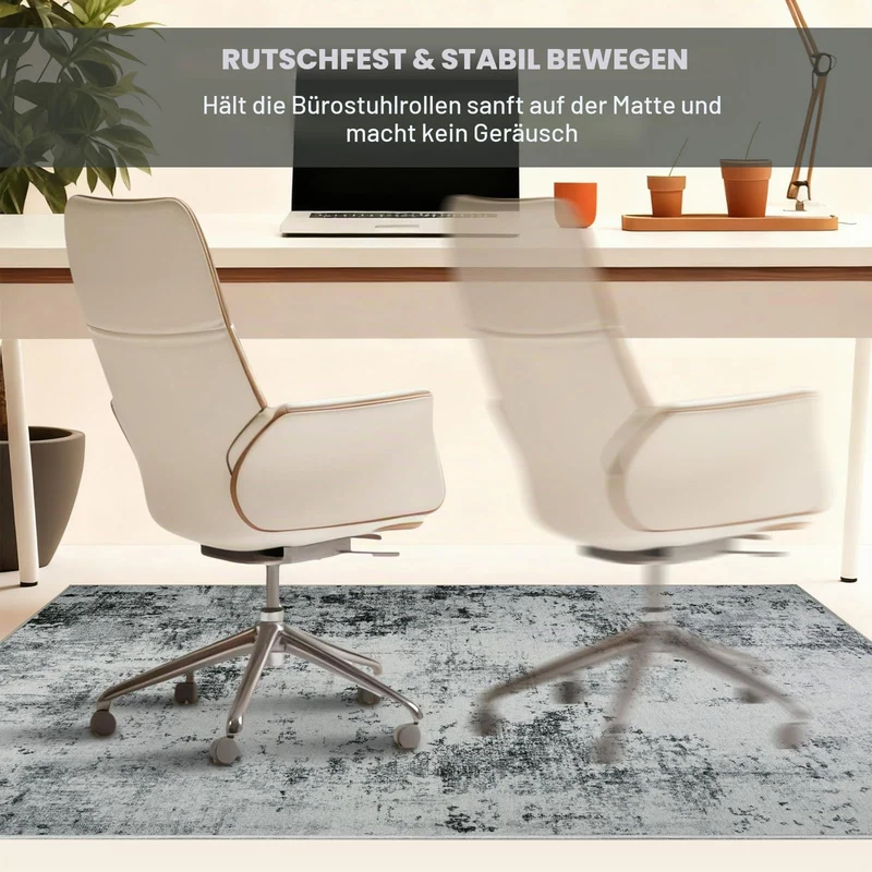 Homcomodar Bodenschutzmatte 120x150cm Stuhlmatten für Hartholzboden Boho Schreibtisch Stuhl Matte für Hartboden rutschfeste Schreibtisch Teppich für Bürostuhl(Schwarz Grau)