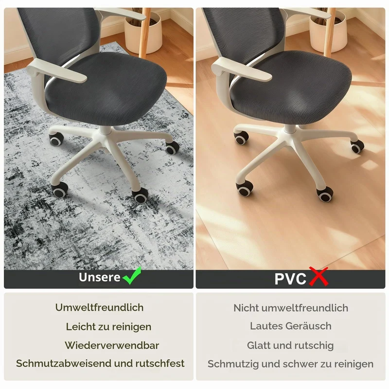 Homcomodar Bodenschutzmatte 120x150cm Stuhlmatten für Hartholzboden Boho Schreibtisch Stuhl Matte für Hartboden rutschfeste Schreibtisch Teppich für Bürostuhl(Schwarz Grau)