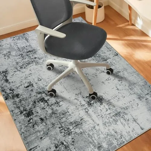 Homcomodar Bodenschutzmatte 120x150cm Stuhlmatten für Hartholzboden Boho Schreibtisch Stuhl Matte für Hartboden rutschfeste Schreibtisch Teppich für Bürostuhl(Schwarz Grau)