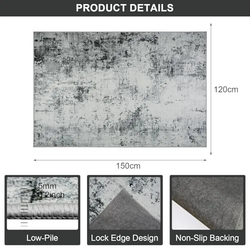 Homcomodar Bodenschutzmatte 120x150cm Stuhlmatten für Hartholzboden Boho Schreibtisch Stuhl Matte für Hartboden rutschfeste Schreibtisch Teppich für Bürostuhl(Schwarz Grau)