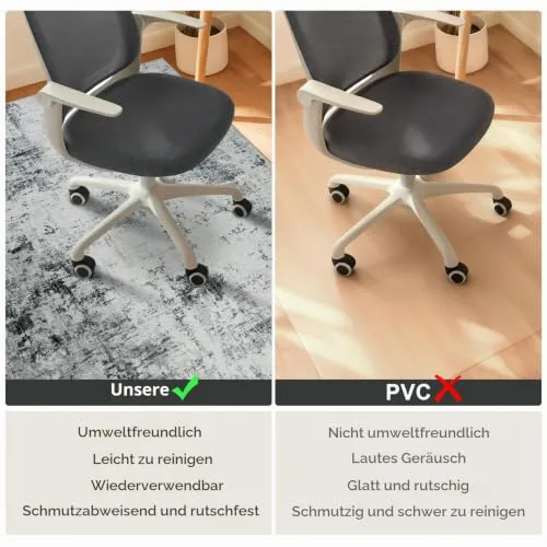 Homcomodar Bodenschutzmatte 120x150cm Stuhlmatten für Hartholzboden Boho Schreibtisch Stuhl Matte für Hartboden rutschfeste Schreibtisch Teppich für Bürostuhl(Schwarz Grau)