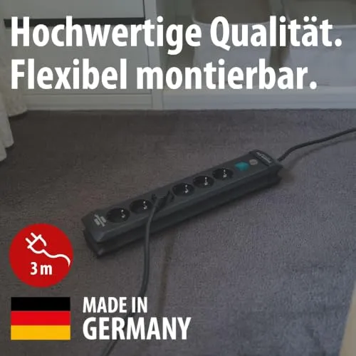 Brennenstuhl Premium-Line, Steckdosenleiste 6-Fach für die Wandmontage, 3m
