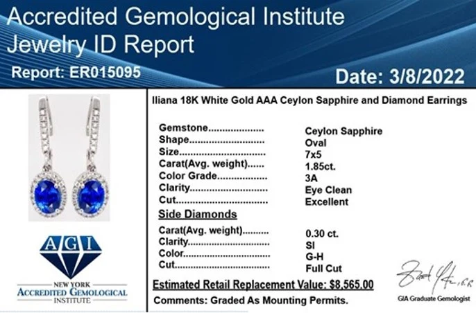 Iliana AAA Ceylon-Saphir und weiße Diamant-Ohrringe, SI G-H, 750 weiß Gold ca. 2,15 ct