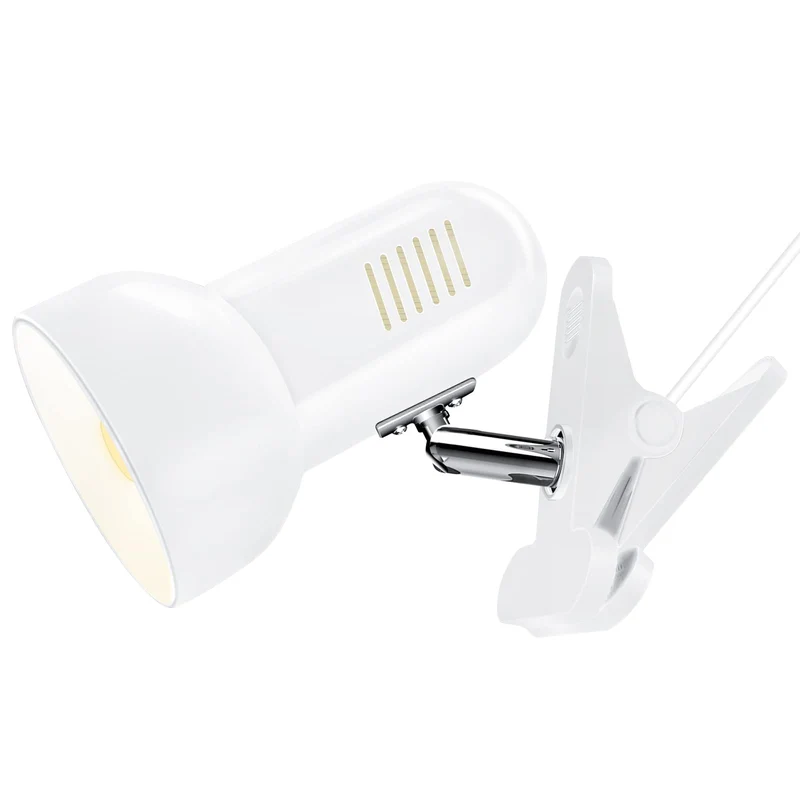 Milpoel Klemmleuchte, Verstellbare Schreibtischlampe mit E27-Fassung, Klemmlampe für Lesen im Bett, Arbeiten und Lernen, Schlankes und Leichtes Design (Weiß)
