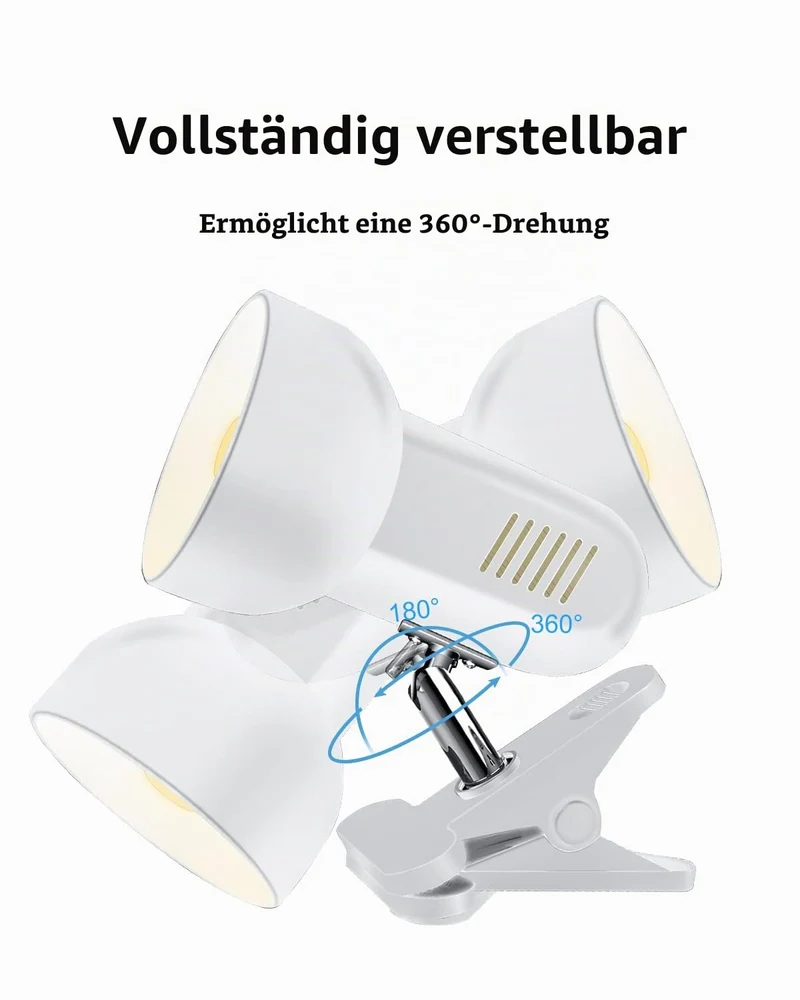 Milpoel Klemmleuchte, Verstellbare Schreibtischlampe mit E27-Fassung, Klemmlampe für Lesen im Bett, Arbeiten und Lernen, Schlankes und Leichtes Design (Weiß)