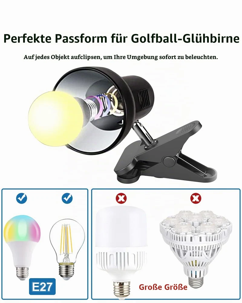 Milpoel Klemmleuchte, Verstellbare Schreibtischlampe mit E27-Fassung, Klemmlampe für Lesen im Bett, Arbeiten und Lernen, Schlankes und Leichtes Design (Weiß)