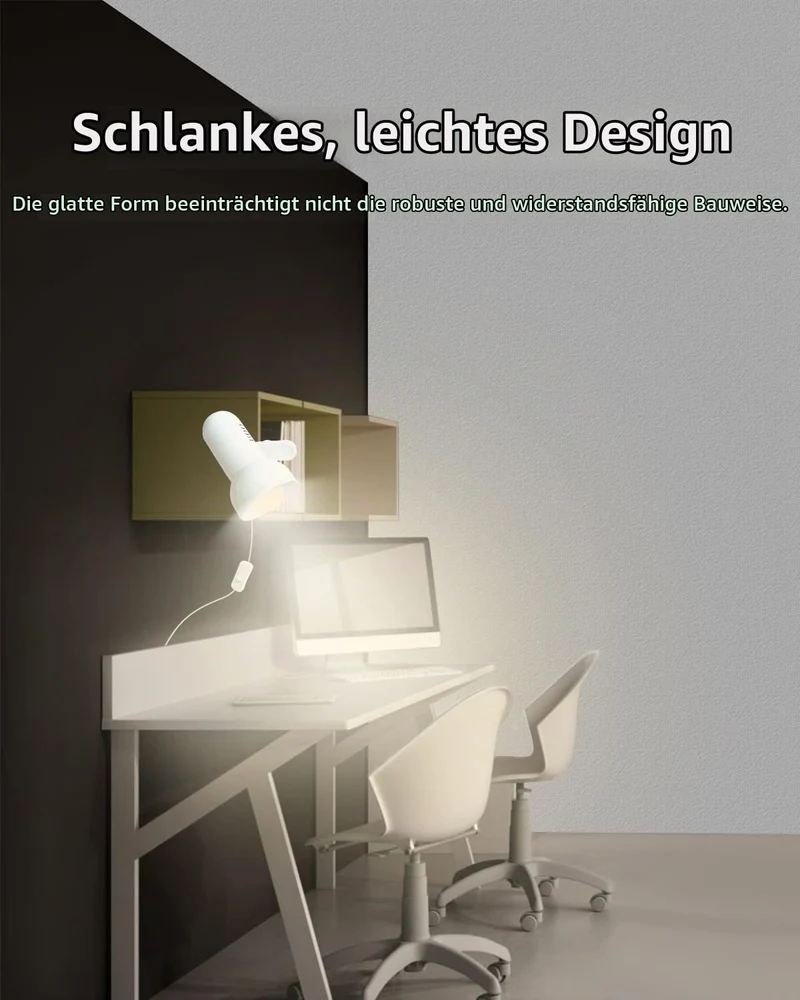 Milpoel Klemmleuchte, Verstellbare Schreibtischlampe mit E27-Fassung, Klemmlampe für Lesen im Bett, Arbeiten und Lernen, Schlankes und Leichtes Design (Weiß)