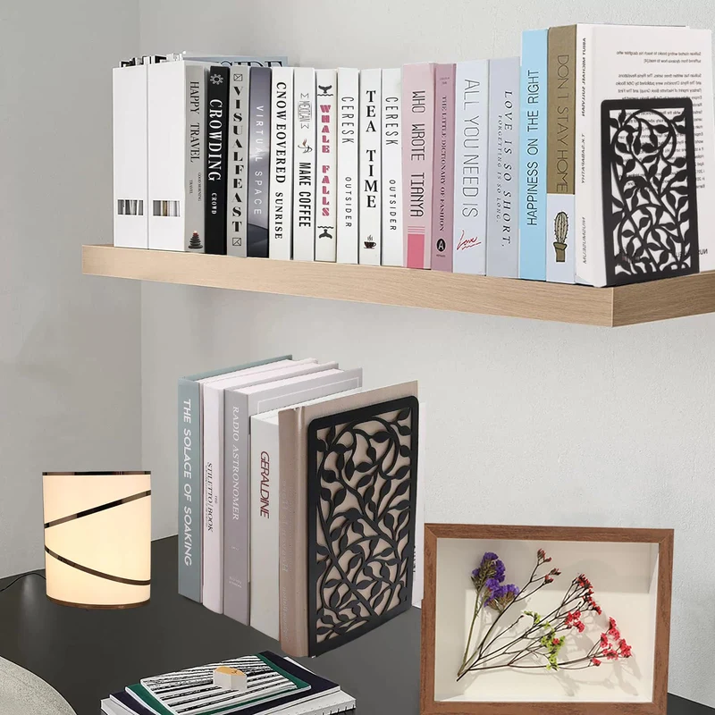 Metall Buchstützen, Schwarz Buchhalter Regal-Bookend Holder mit rutschfeste Bücherstopper für Schule Zuhause Büro (1 Paar)