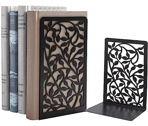 Metall Buchstützen, Schwarz Buchhalter Regal-Bookend Holder mit rutschfeste Bücherstopper für Schule Zuhause Büro (1 Paar)