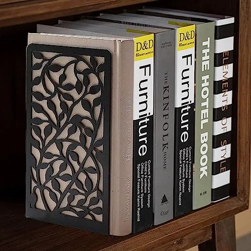 Metall Buchstützen, Schwarz Buchhalter Regal-Bookend Holder mit rutschfeste Bücherstopper für Schule Zuhause Büro (1 Paar)