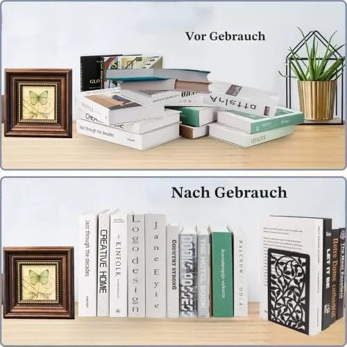 Metall Buchstützen, Schwarz Buchhalter Regal-Bookend Holder mit rutschfeste Bücherstopper für Schule Zuhause Büro (1 Paar)