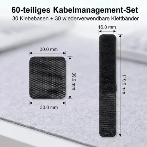 Abnii 30 Paar Kabelmanagement unter dem Schreibtisch, Schwarz