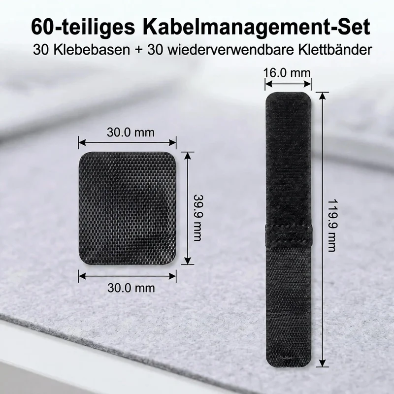 Abnii 30 Paar Kabelmanagement unter dem Schreibtisch, Schwarz