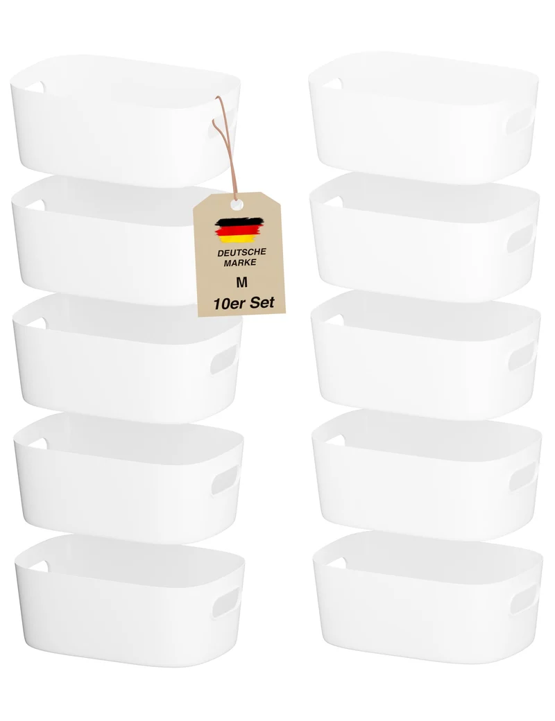 VMbathrooms Aufbewahrungsboxen mittelgroß 10er-Set Weiß Größe M BPA-frei
