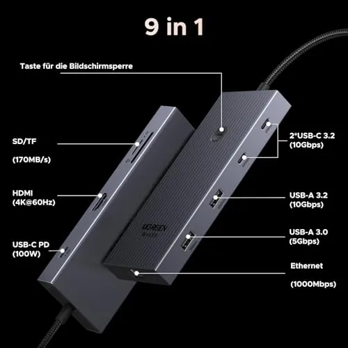 UGREEN 10Gbps USB C Hub, USB C Adapter mit 4K HDMI, Gigabit Ethernet