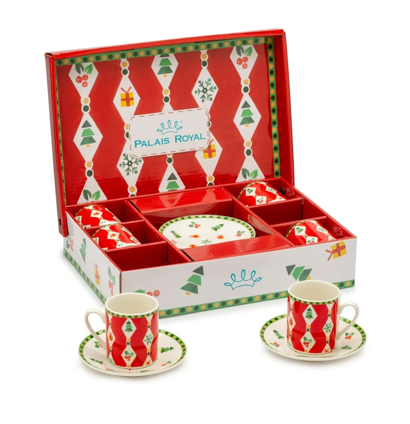 Palais Royal - Espresso Set, 6 Tassen, 6 Unterteller, Dekor Rot gemischt