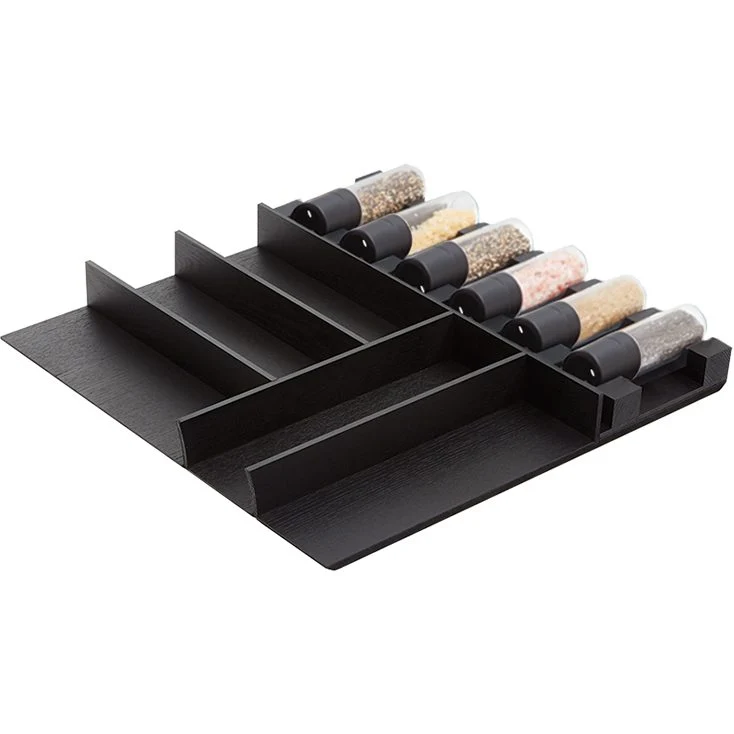 nobilia Holz-Besteckeinsatz Esche schwarz mit Einsatz für Gewürzmühlen BE-GMS60N 60 cm