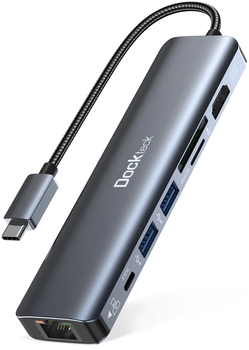 USB C Hub Dockteck 7-in-1 USB C Adapter 4K 60Hz HDMI USB-3.0 100W PD RJ45