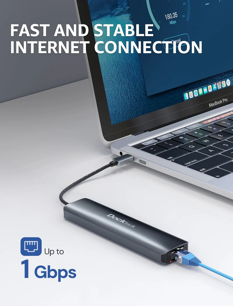 USB C Hub Dockteck 7-in-1 USB C Adapter 4K 60Hz HDMI USB-3.0 100W PD RJ45