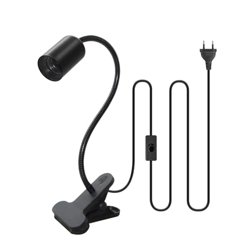 E27 Klemmleuchte mit Stecker und 240 CM Kabel, 360°Verstellbarer 35 CM Länge Schwanenhals Lampe, Lampenfassung mit Clip, Klemmleuchte mit Schalter, Klemmlampe mit Stecker, Bettlampe für Schlafzimmer