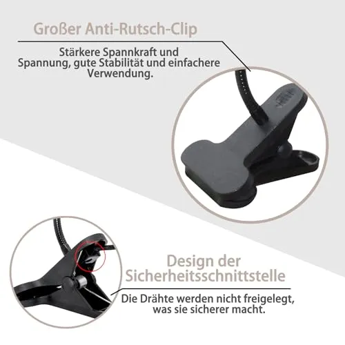 E27 Klemmleuchte mit Stecker und 240 CM Kabel, 360°Verstellbarer 35 CM Länge Schwanenhals Lampe, Lampenfassung mit Clip, Klemmleuchte mit Schalter, Klemmlampe mit Stecker, Bettlampe für Schlafzimmer