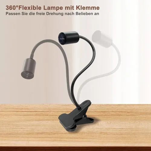E27 Klemmleuchte mit Stecker und 240 CM Kabel, 360°Verstellbarer 35 CM Länge Schwanenhals Lampe, Lampenfassung mit Clip, Klemmleuchte mit Schalter, Klemmlampe mit Stecker, Bettlampe für Schlafzimmer