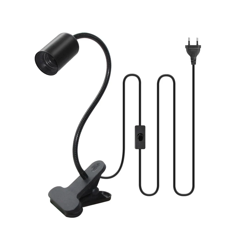 E27 Klemmleuchte mit Stecker und 240 CM Kabel, 360°Verstellbarer 35 CM Länge Schwanenhals Lampe, Lampenfassung mit Clip, Klemmleuchte mit Schalter, Klemmlampe mit Stecker, Bettlampe für Schlafzimmer