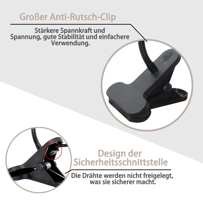 E27 Klemmleuchte mit Stecker und 240 CM Kabel, 360°Verstellbarer 35 CM Länge Schwanenhals Lampe, Lampenfassung mit Clip, Klemmleuchte mit Schalter, Klemmlampe mit Stecker, Bettlampe für Schlafzimmer