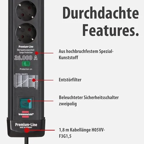 Brennenstuhl Premium-Line Steckdosenleiste 6-Fach mit Überspannungsschutz