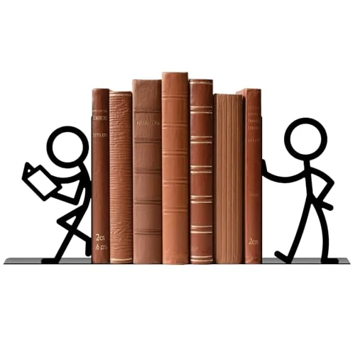 1 Paar Buchstützen für Regale, schwarze Metall-Buchstützen, niedliche Personen-Buchhalter-Unterstützungen, skurrile schwere Bücher-Organisator-Stopper für Zuhause, Büro
