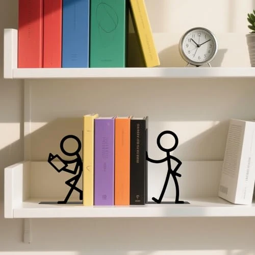 1 Paar Buchstützen für Regale, schwarze Metall-Buchstützen, niedliche Personen-Buchhalter-Unterstützungen, skurrile schwere Bücher-Organisator-Stopper für Zuhause, Büro