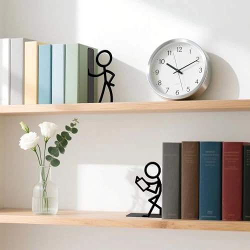 1 Paar Buchstützen für Regale, schwarze Metall-Buchstützen, niedliche Personen-Buchhalter-Unterstützungen, skurrile schwere Bücher-Organisator-Stopper für Zuhause, Büro