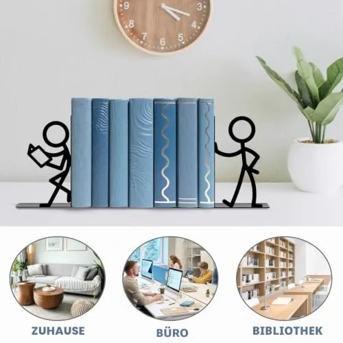 1 Paar Buchstützen für Regale, schwarze Metall-Buchstützen, niedliche Personen-Buchhalter-Unterstützungen, skurrile schwere Bücher-Organisator-Stopper für Zuhause, Büro