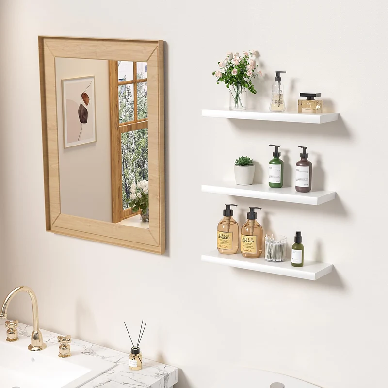Weiße schwebende Regale für die Wand, unsichtbares Wandregal, 3er-Set, weiße Regale für Badezimmer, Schlafzimmer, Wohnzimmer und Küche, Dekoration, Aufbewahrung und Präsentation.