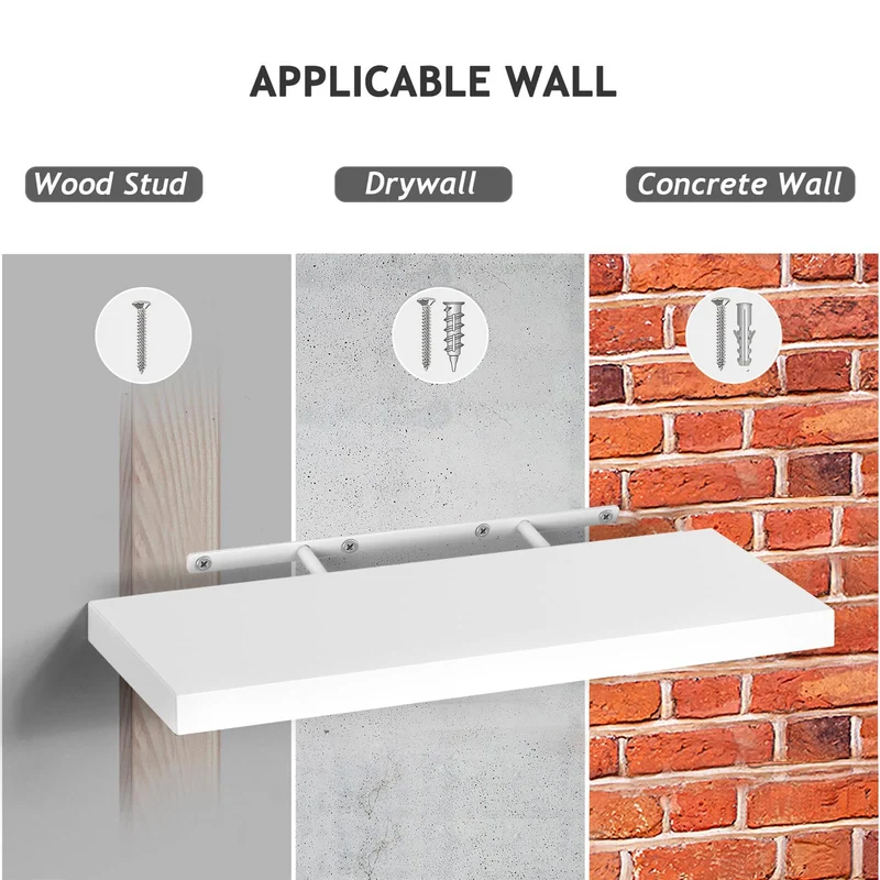 Weiße schwebende Regale für die Wand, unsichtbares Wandregal, 3er-Set, weiße Regale für Badezimmer, Schlafzimmer, Wohnzimmer und Küche, Dekoration, Aufbewahrung und Präsentation.