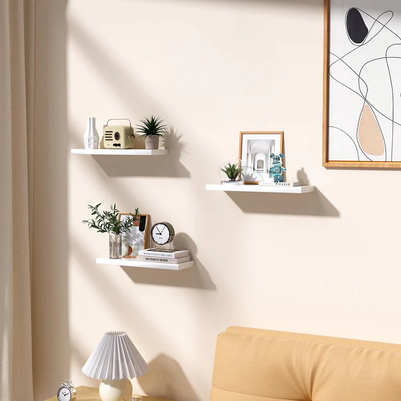 Weiße schwebende Regale für die Wand, unsichtbares Wandregal, 3er-Set, weiße Regale für Badezimmer, Schlafzimmer, Wohnzimmer und Küche, Dekoration, Aufbewahrung und Präsentation.