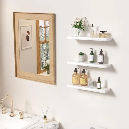 Weiße schwebende Regale für die Wand, unsichtbares Wandregal, 3er-Set, weiße Regale für Badezimmer, Schlafzimmer, Wohnzimmer und Küche, Dekoration, Aufbewahrung und Präsentation.