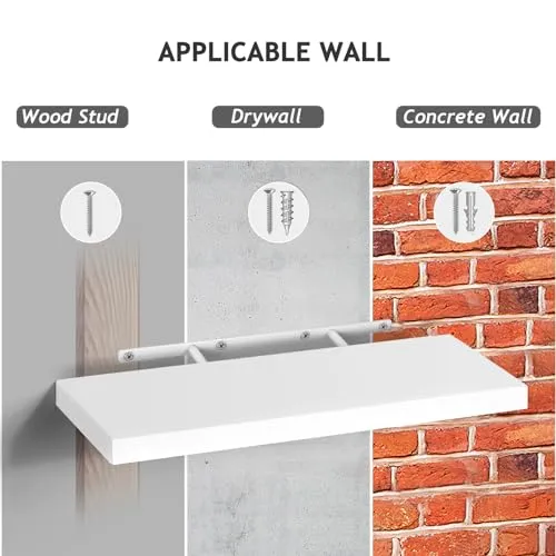 Weiße schwebende Regale für die Wand, unsichtbares Wandregal, 3er-Set, weiße Regale für Badezimmer, Schlafzimmer, Wohnzimmer und Küche, Dekoration, Aufbewahrung und Präsentation.