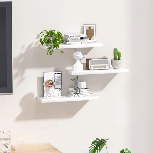 Weiße schwebende Regale für die Wand, unsichtbares Wandregal, 3er-Set, weiße Regale für Badezimmer, Schlafzimmer, Wohnzimmer und Küche, Dekoration, Aufbewahrung und Präsentation.
