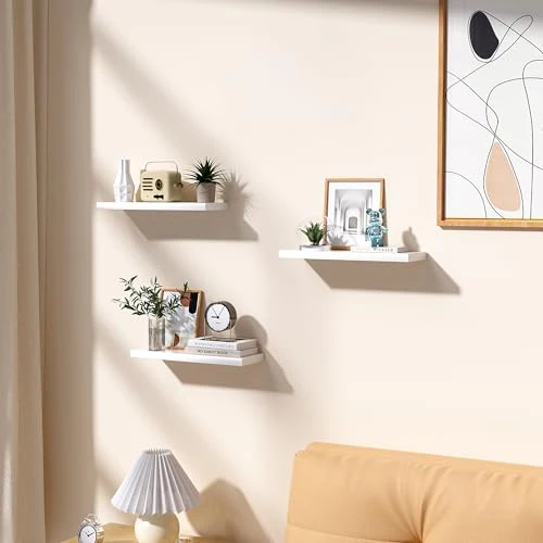 Weiße schwebende Regale für die Wand, unsichtbares Wandregal, 3er-Set, weiße Regale für Badezimmer, Schlafzimmer, Wohnzimmer und Küche, Dekoration, Aufbewahrung und Präsentation.