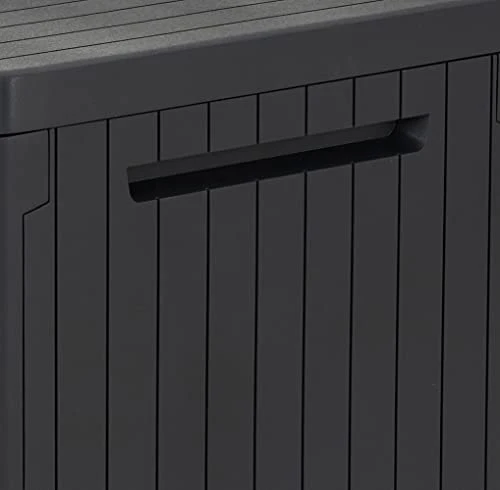 Keter City Box, Aufbewahrungsbox, dunkelgrau, Inhalt: 113L, Maße: HxTxB 55x44x57,8cm, ideal für Balkon und kleine Flächen, Holzoptik