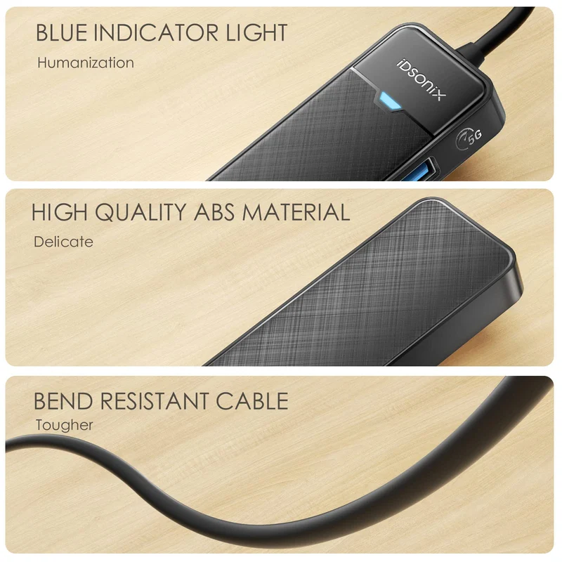 iDsonix USB Hub 3.0 mit verlängertem 180cm Kabel, USB Splitter 3.2 Gen 1 USB Verteiler, 5Gbps USB Erweiterung mehrfach verlängerung für PC, MacBook, iMac, Surface Pro, Laptop, Flash Drive, Mobile HDD