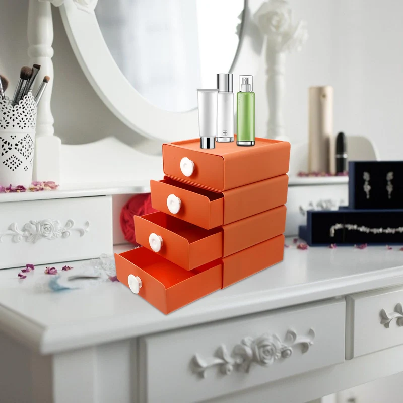 Fenical 4 Stück Schubladen Organizerbox aus Pp, Orange, Modern für Haushalt