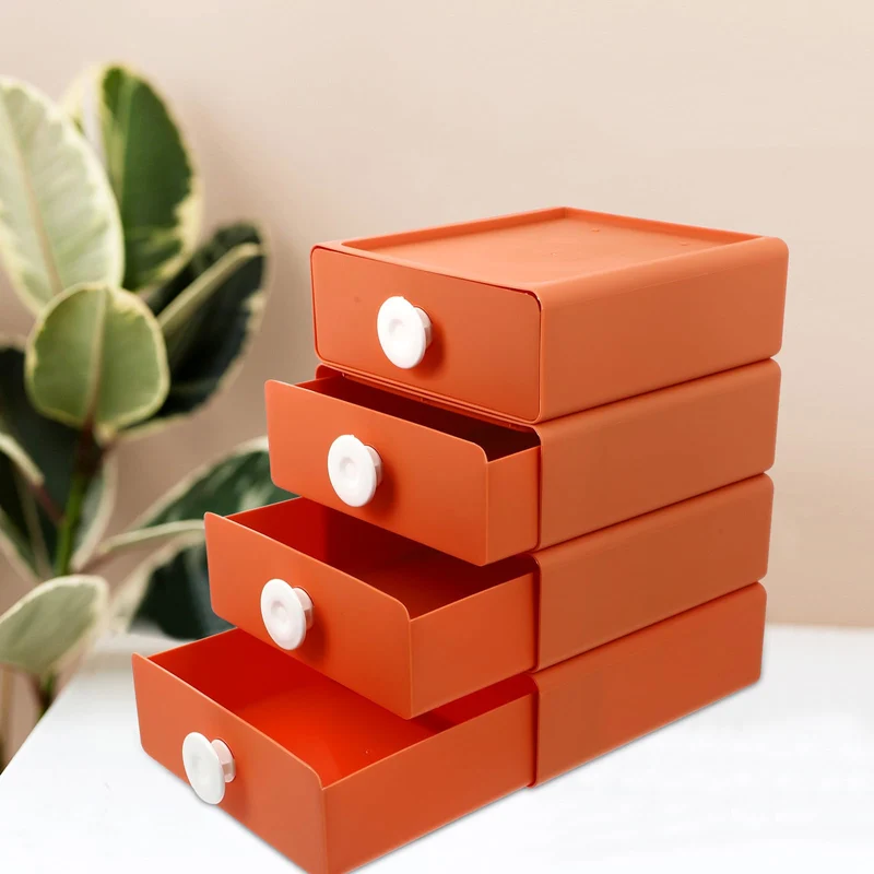 Fenical 4 Stück Schubladen Organizerbox aus Pp, Orange, Modern für Haushalt