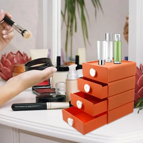 Fenical 4 Stück Schubladen Organizerbox aus Pp, Orange, Modern für Haushalt