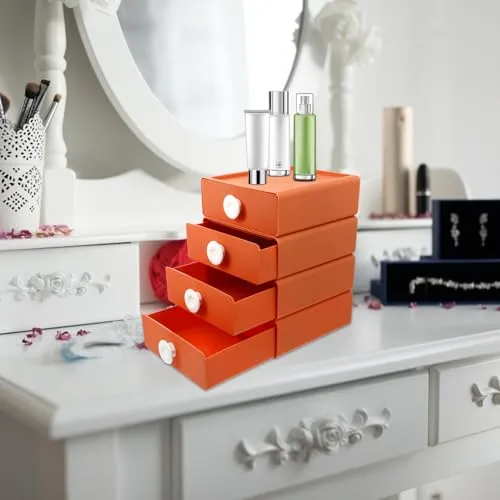 Fenical 4 Stück Schubladen Organizerbox aus Pp, Orange, Modern für Haushalt