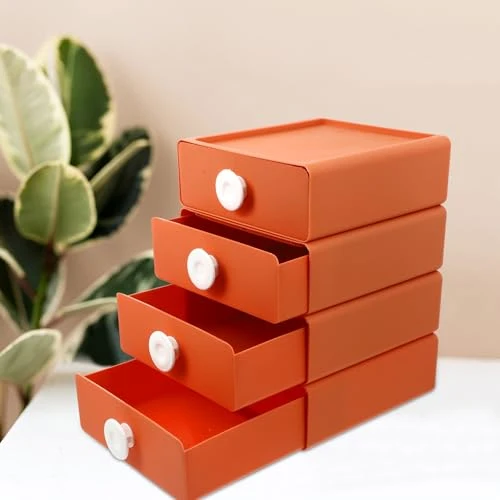 Fenical 4 Stück Schubladen Organizerbox aus Pp, Orange, Modern für Haushalt