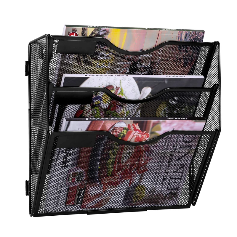 TQVAI 3 Fächer Zeitschriftenhalter Wand Metall Dokumenten Organizer Papier A4 Flyerhalter Postsortierer Dokumentenablage für Büro Zuhause Schule, Schwarz